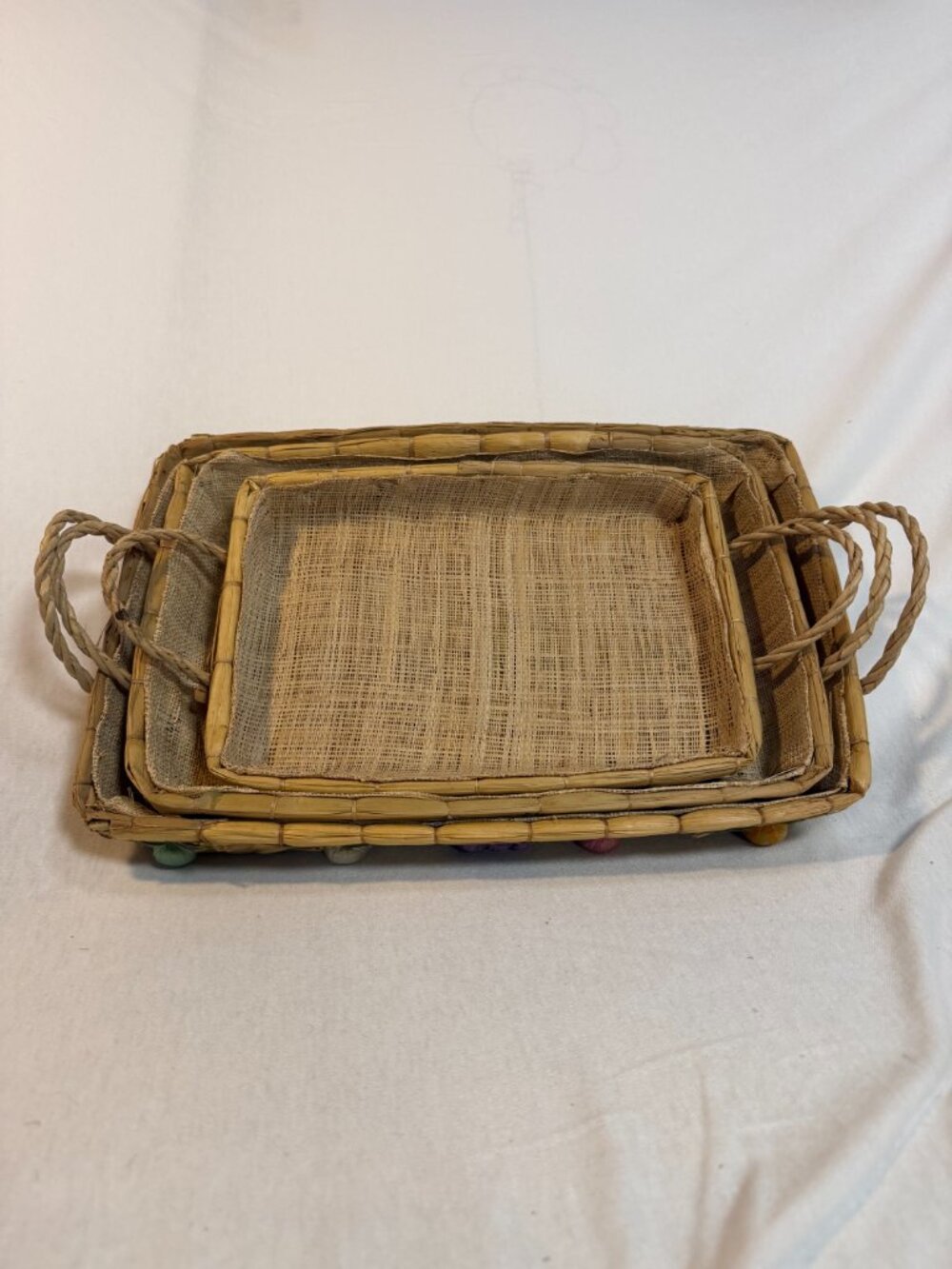Nesting Baskets Set 3 Woven Straw Raffia Fruit Casserole Carrier Boho Vintage - Picture 2 of 9